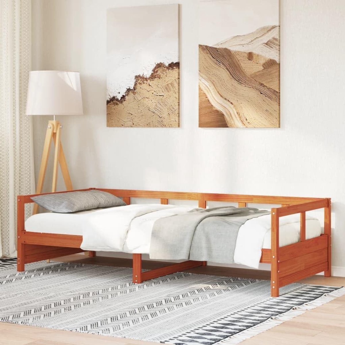 Dagbed Grenenhout - Slaapbank Logeerbed - Ruimte Besparen - Stabiel Frame - 90 x 200 cm - Wasbruin