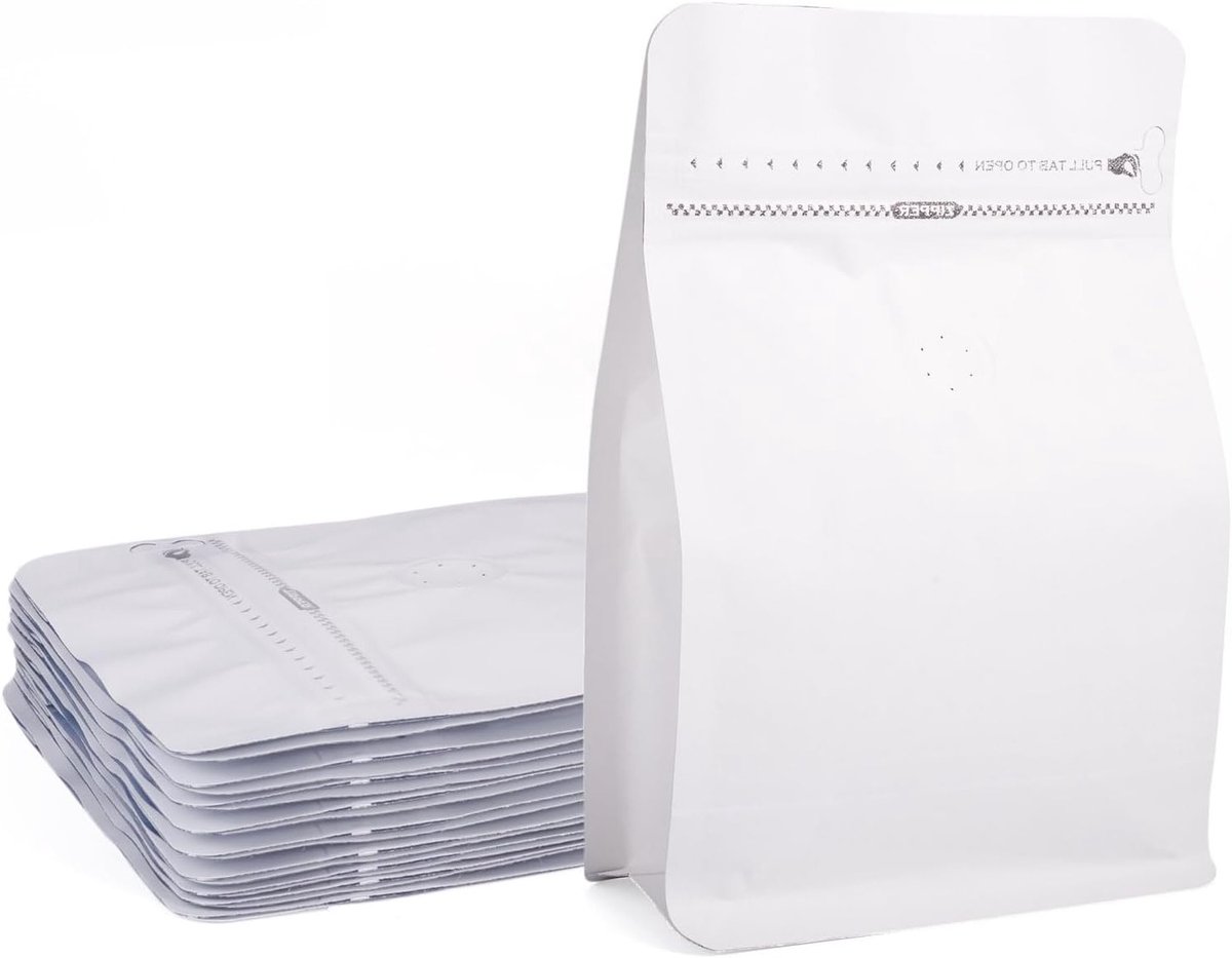 10 Stuks Resealable Koffiebonen Opbergzakken met Ventiel - Rechthoekige Zipper Pouches voor Snoep, Koekjes en Snacks, Wit