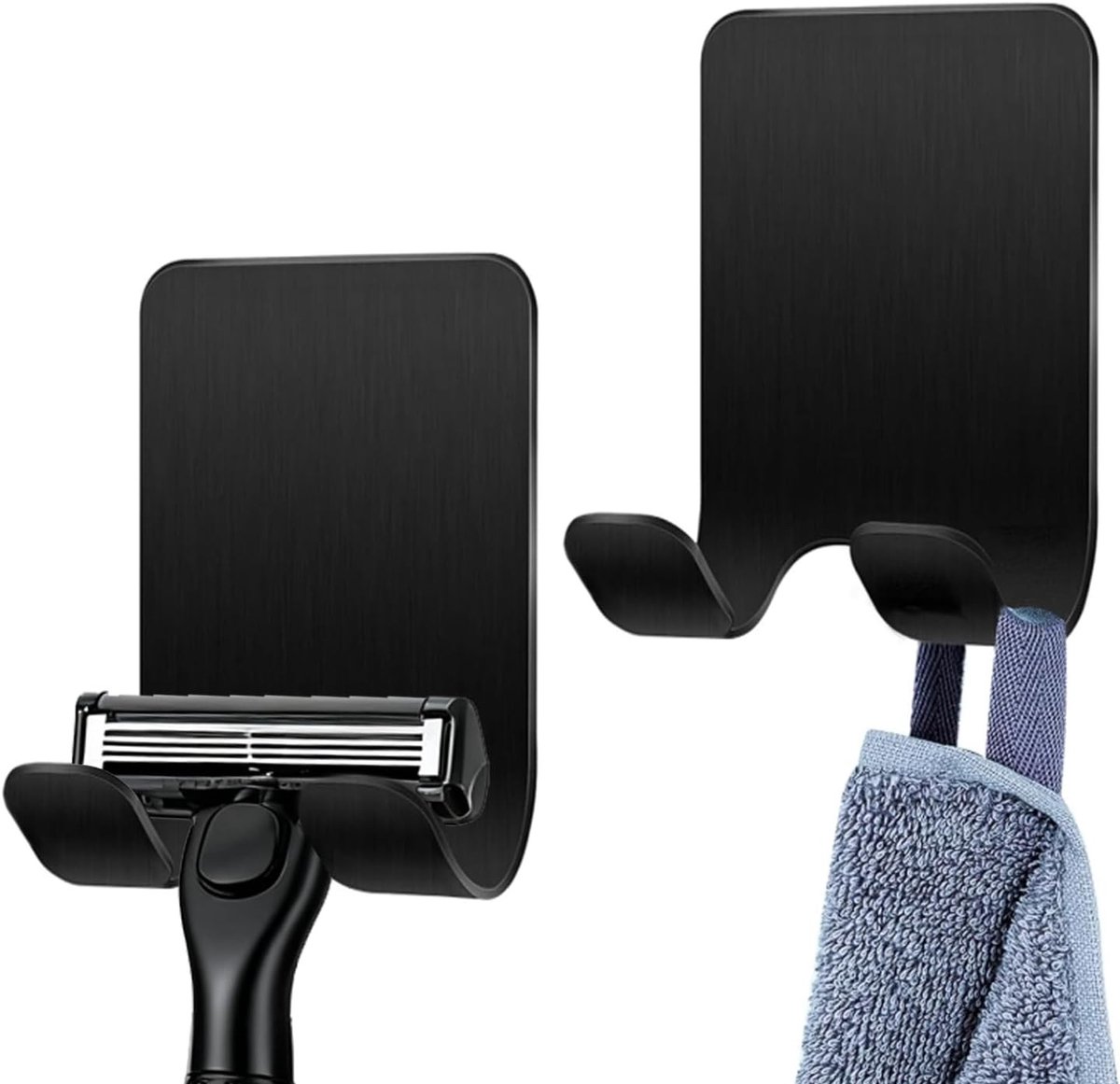 Set van 2 Scheerhouders voor de Douche, Zwart, RVS, Zelfklevende Haakjes voor Badkamer en Kantoor, Geen Boren Nodig