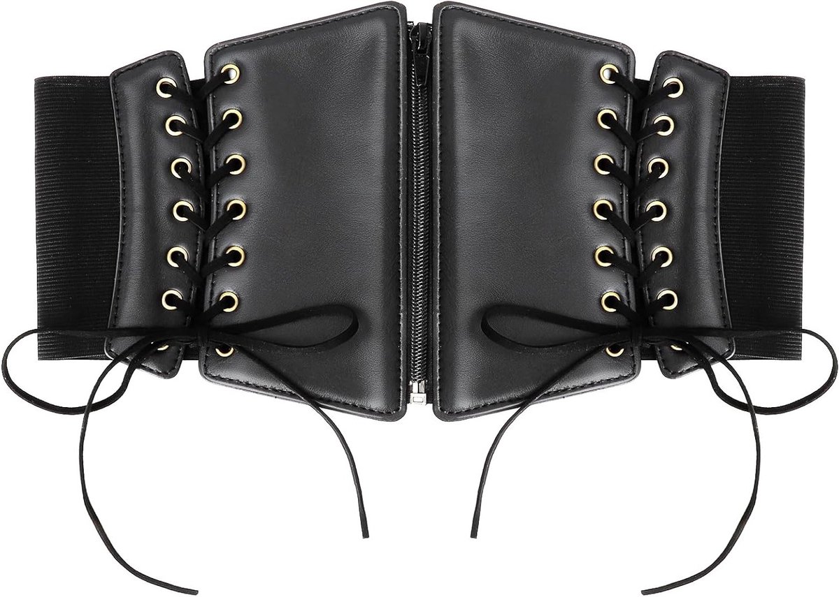 Zwart korset voor dames, elastische tailleriem voor Halloween, carnaval en cosplay, perfect voor piraten- en catwoman-kostuum, maat 60-80 cm