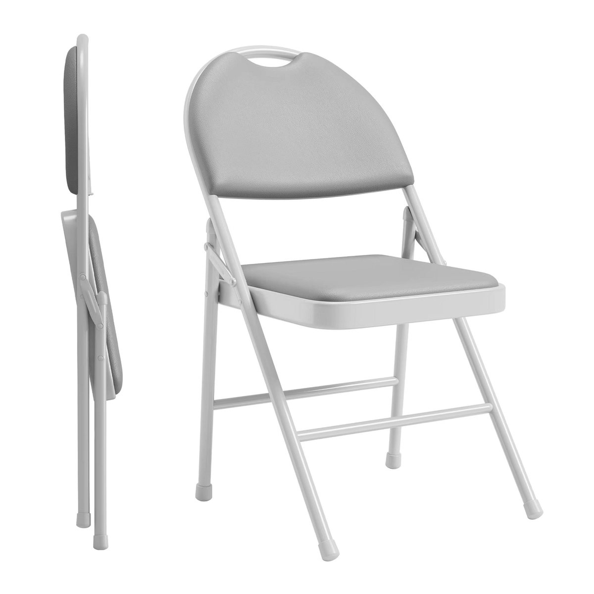Set van 2 Opvouwbare Stoelen - Stapelbaar Comfort design met Rugleuning - voor feesten en kantoor - Grijs PU Leer en Metaal - Rood
