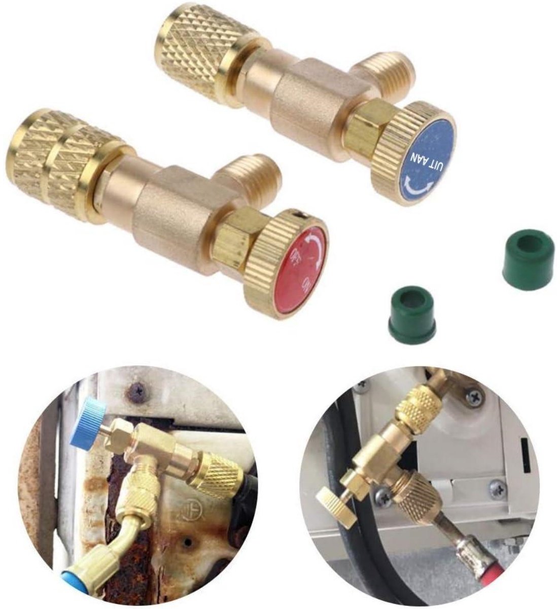 GELLDG 2 Stuks Airco Veiligheidsventiel - Klimaanlage Adapter R22+R410A - Snelkoppeling voor Gemakkelijk Gebruik - Geschikt voor Airco Onderhoud en Vulling - Metaal - Incl. 2 Veiligheidsventielen