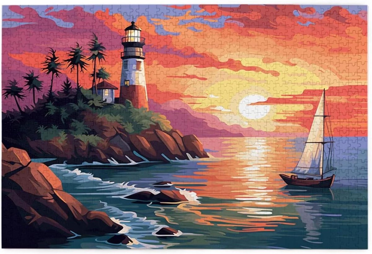 Puzzel Vuurtoren - Legpuzzel 500 - Ontspannend Spel - Gerecyclede Platen - 52 x 38 cm - Veelkleurig