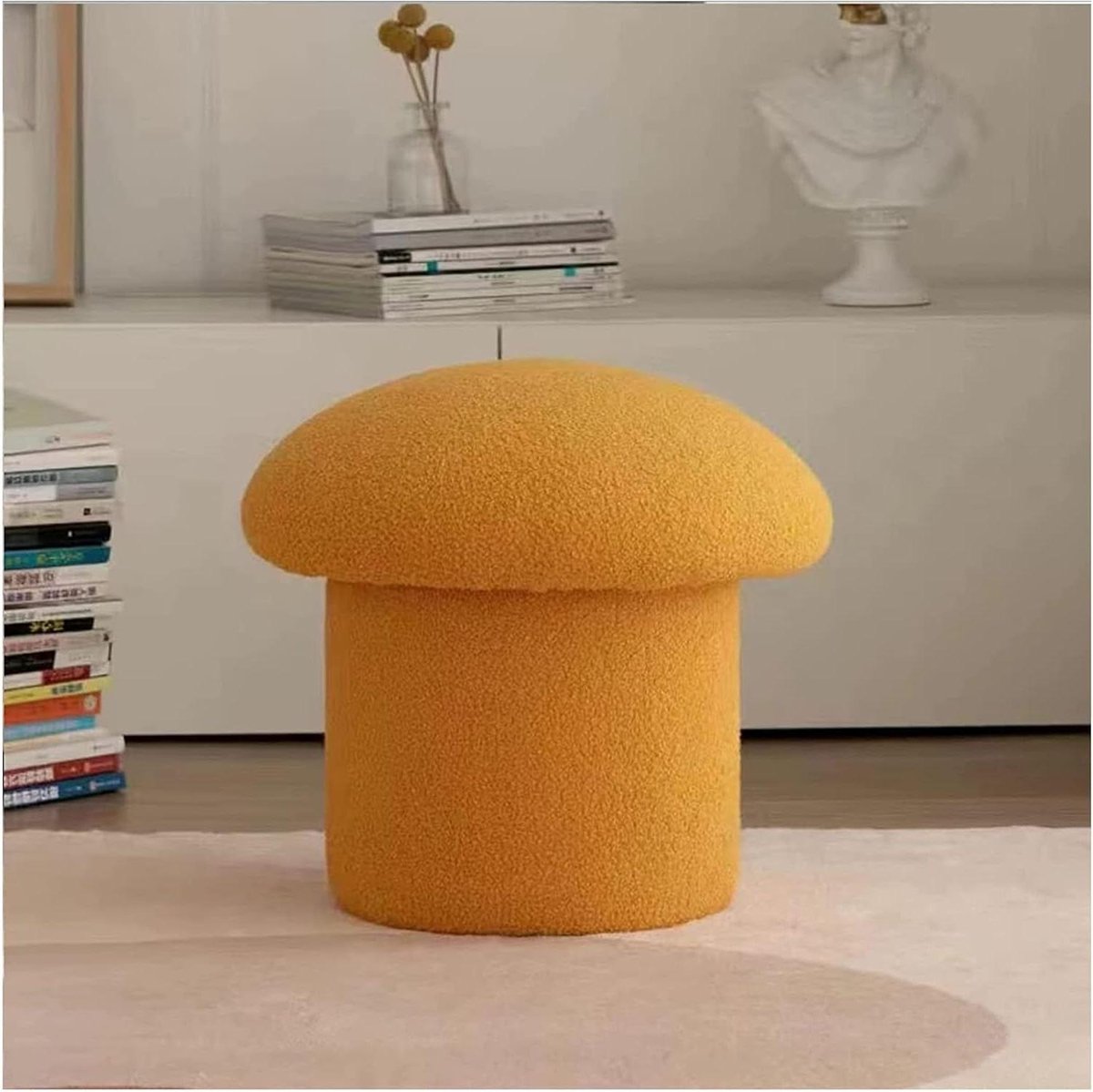 Opbergkruk - Voetenbankje - Extra zitplaats - Paddestoel ontwerp - 35 cm hoog - Geel