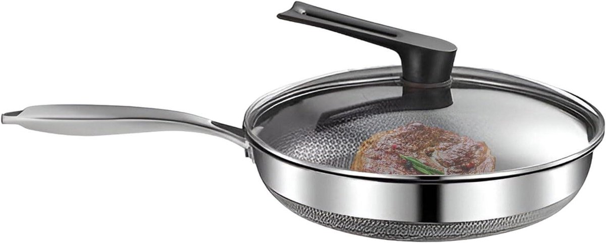 Anti-aanbakpan Diepe koekenpan Koken en bakken Honingraat technologie 30 cm Zwart