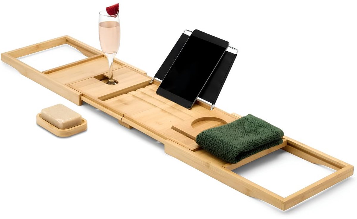 SP® Bamboe Badplank - Opvouwbaar Badrek - Houten Badplank met Uitschuiffunctie - Natuur - 109cm x 23cm x 46cm