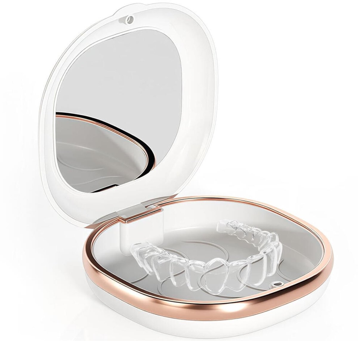 Gebitsbakje - beugeldoos - Beugelbakje - Met Spiegel & magneetsluiting - Draagbaar - Aligner Case - Retainer Case - Gebittenbakje - Voor prothese en Beugel - Bakje voor Invisalign, Retainers, Nachtbeugel, Knarsbitje - Wit