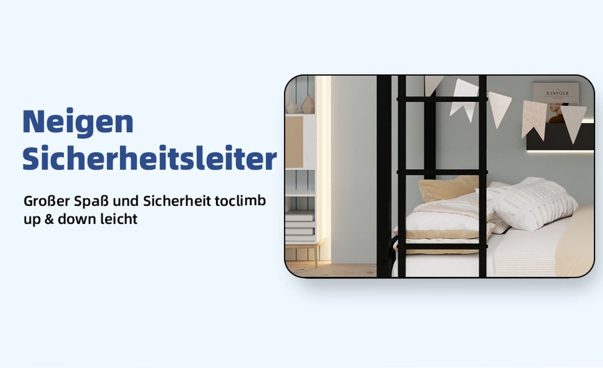 MIVRAY Stapelbed 90x190 cm - Met Ladder En Veiligheidsreling Zonder Matras - Ruimtebesparend Voor Kinderkamer - Metaal - Zwart