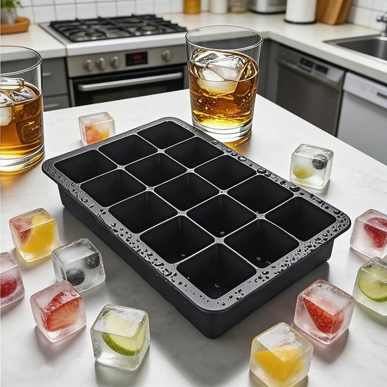 Siliconen IJsblokjes Mallen met Deksel - 2 Stuks Vierkante IJsblokjesvormen, BPA-vrij IJsblokjesmaker voor Whisky, Cocktails en Fruit — afbeelding 3
