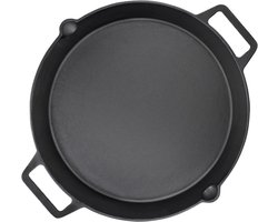 SnelShoppen - GFTIME Universele Gietijzeren Grillpan Ø 40 cm, Grote Ronde Pan met Twee Handvatten en Twee Uitgietopeningen, Multifunctionele Serveerpa