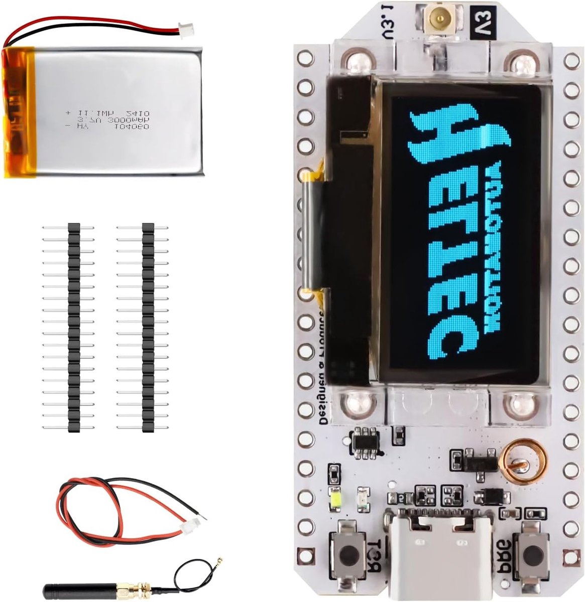 Ontwikkelkaart met LoRa ESP32, 3000 mAh batterij, 868MHz antenne en OLED-display voor IoT-projecten, Arduino-compatibel met WiFi en BLE
