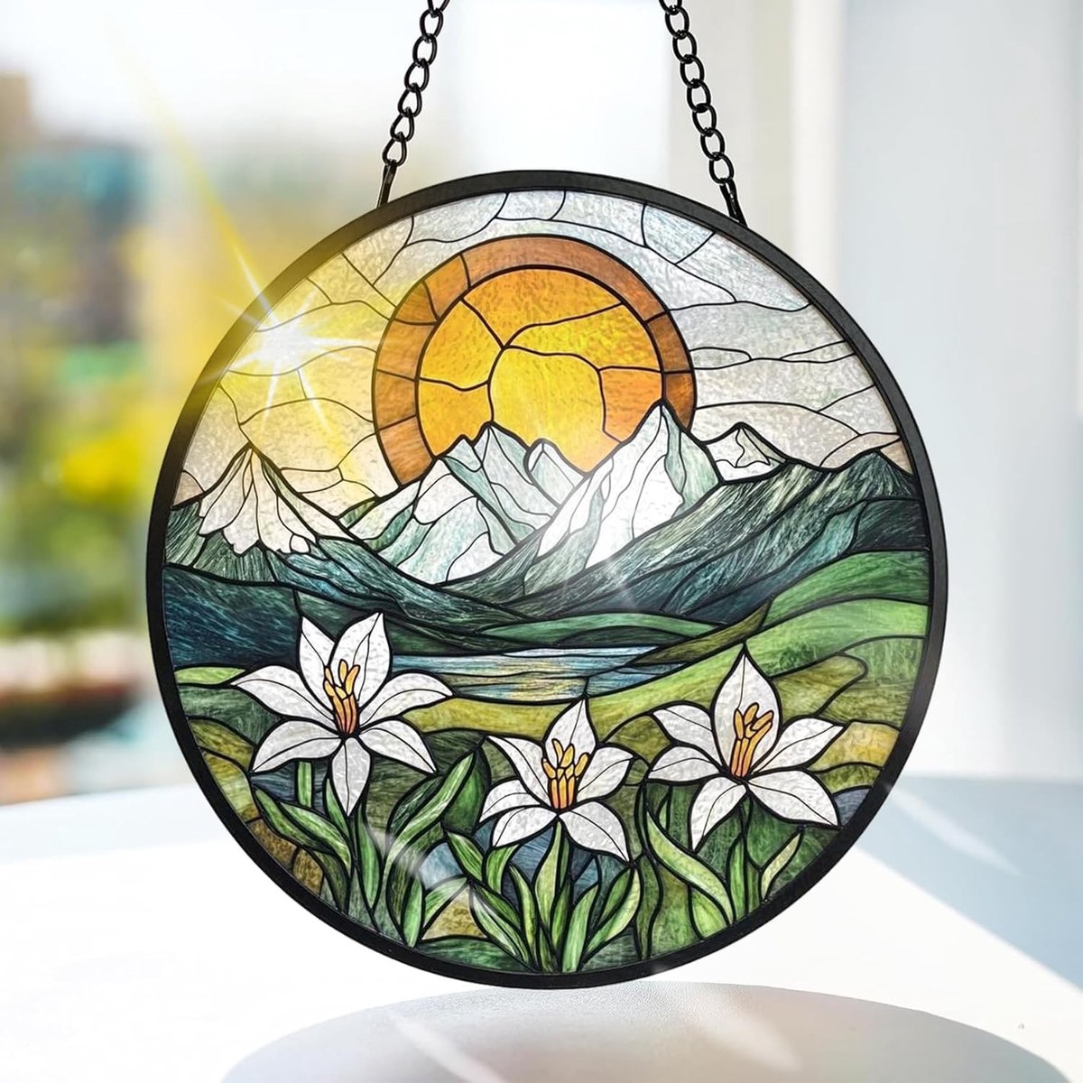 Kleurige Glazen Hangdecoratie voor Raam en Tuin - Handgemaakte Zonnevanger voor Kerst en Feestdagen, 20x20cm