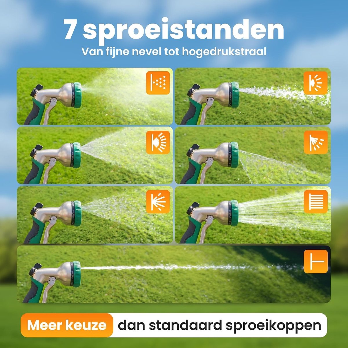 Metalen Tuinsproeier met 7 Sproeistanden en Messing Adapter