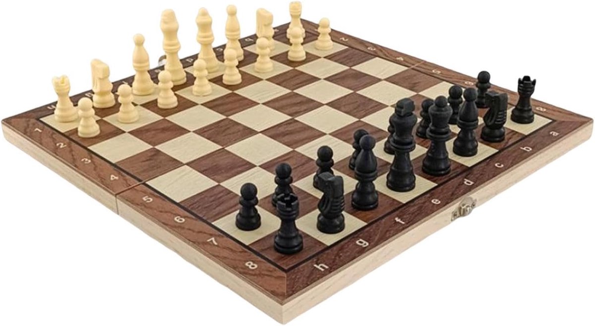Schaakbord Reisspel - Dammen Backgammon - Strategisch Spel - 3 Spelen 1 - 24 cm Bord - Bruin