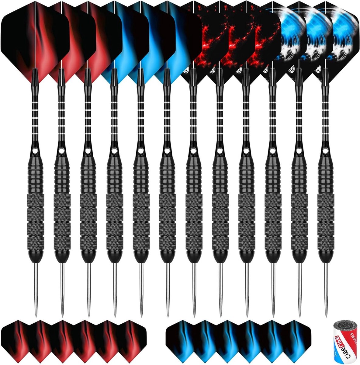Professionele Dartpijlen met Metalen Punt, 12 Stuks, Inclusief 24 Vleugels en Slijper, 22 g, Perfect voor Wedstrijden en Spelletjes