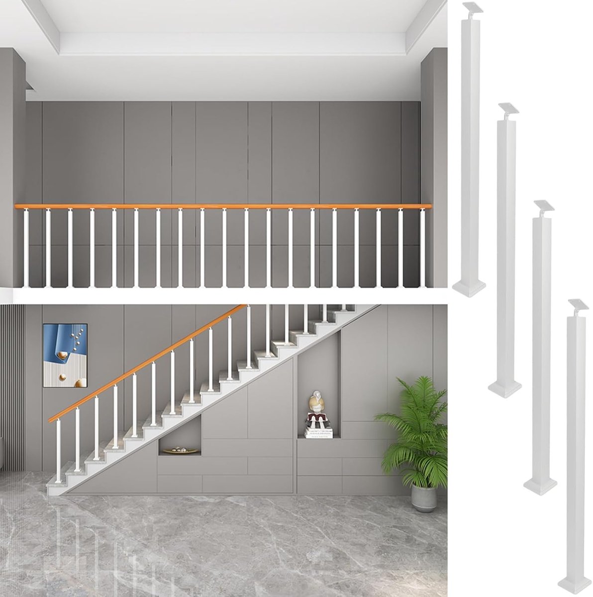 Balustrade Paalset - Leuningpaal Spindel - Traphekken Monteren - Verstelbare Hoekbeugel - 4-pack - Wit
