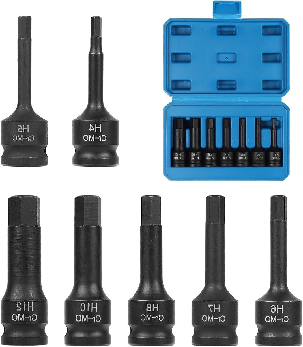 7-delige Hex Socket Steeksleutel Set 3/8 Inch met H4 H5 H6 H7 H8 H10 H12 en Opbergdoos voor Sleutel- en Boutwerkzaamheden