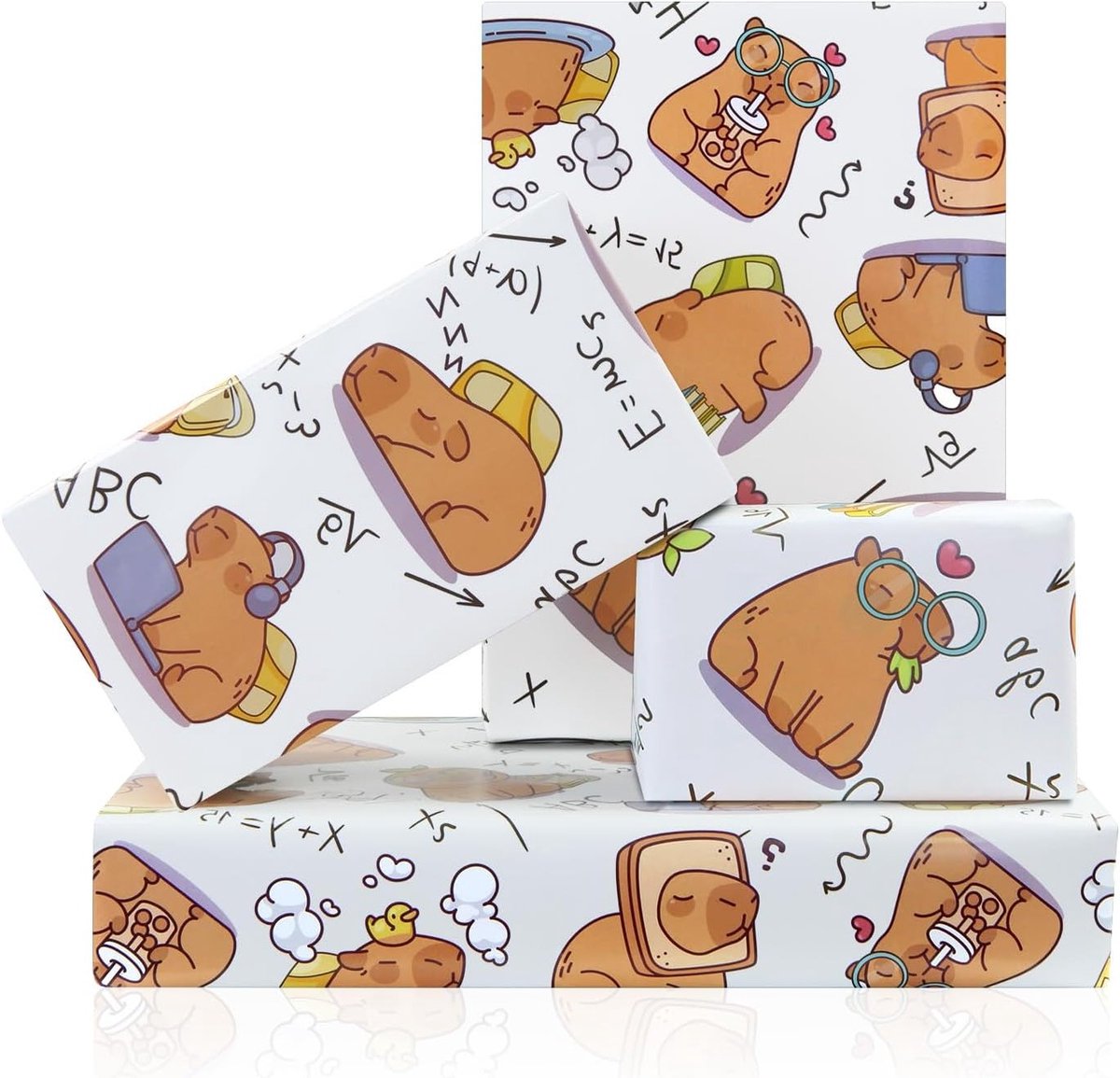 Schattig Inpakpapier met Capybara's voor Studenten - 4 Vellen Vouwpapier met Dierenpatronen voor Verjaardagen en Schoolfeesten
