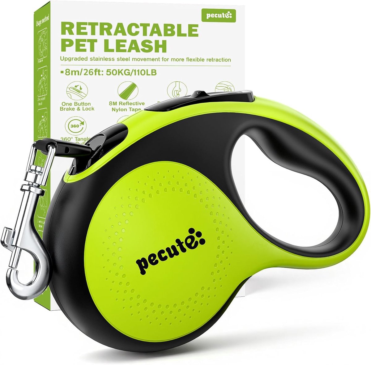 Thijox - Oprolbare Hondenriem 8 Meter voor Grote en Middelgrote Honden tot 50 kg - Pecute Rollijn Classic Cord - Duurzaam en Handig voor Wandelen, Tra