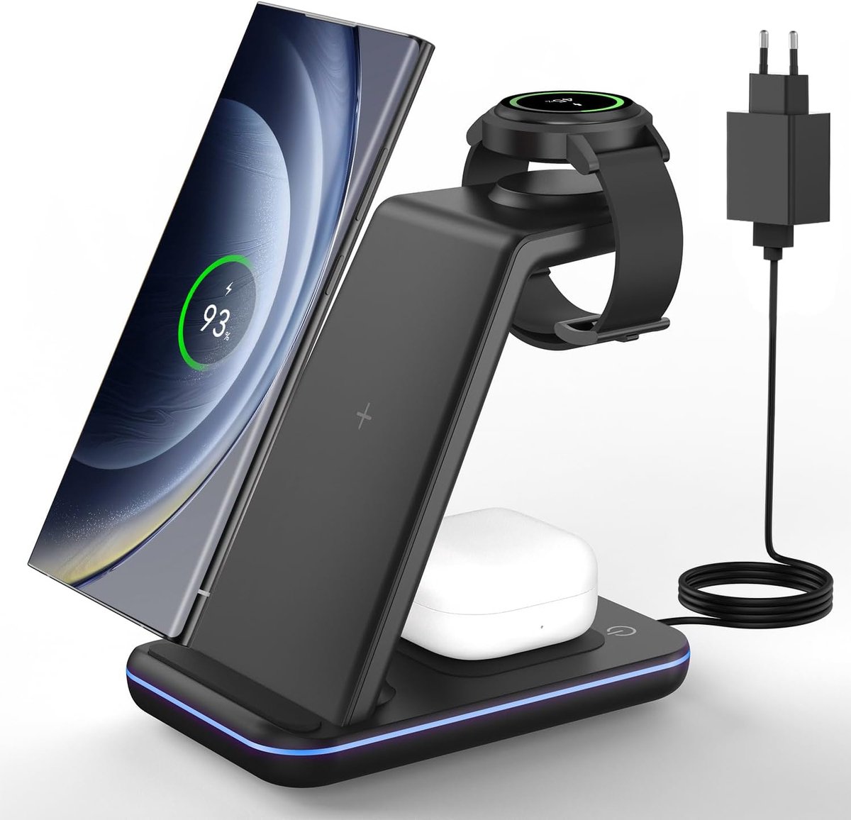 SnelShoppen - 3-in-1 Draadloze Oplaadstation voor Samsung S26/S25/S24/Z Fold/Flip, Charger Stand voor Galaxy Watch Ultra/8/7/6, Oplaadstation voor Gal