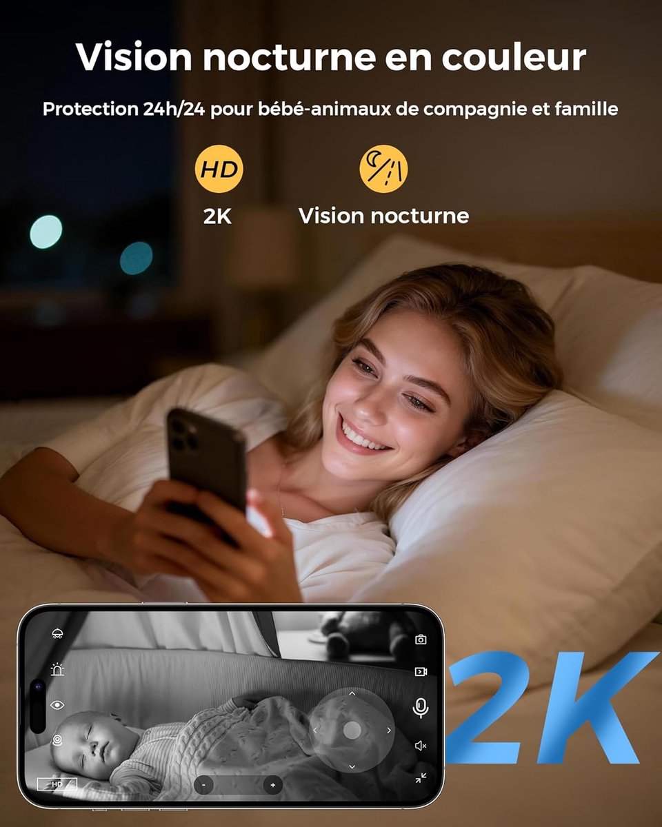 Thijox - 2K Bewakingscamera Binnen en Buiten met Gekleurd Nachtzicht, 2-Weg Audio, Bewegingsdetectie, Alarm, IP66, 2,4/5 GHz Wifi, USB