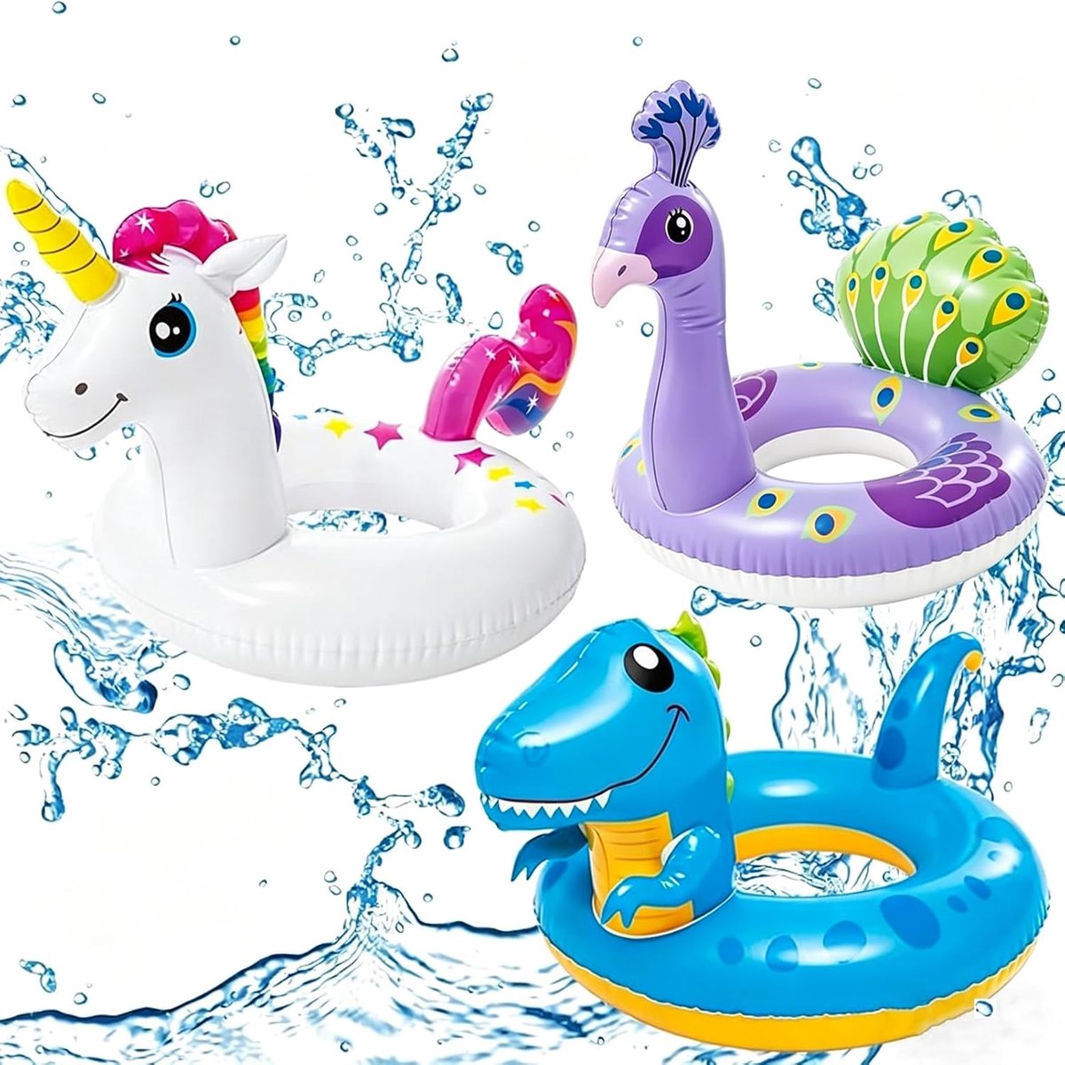 SnelShoppen - Grote Opblaasbare Zwemring voor Volwassenen, Kleurrijke Zwembad Float, Ideaal voor Feesten, Zomer Fun, 3 Stuks, Dierenthema, Waterplezie