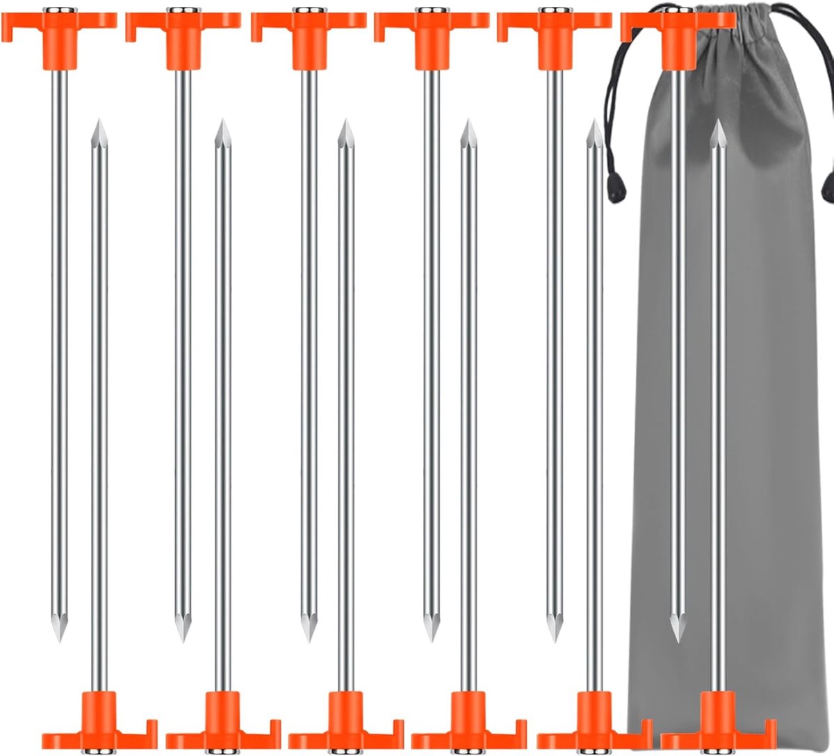 SnelShoppen - Pack van 12 Tentpennen 20 cm Oranje Stormbestendig met Tas voor Tent, Kamperen, Hiken, Buitenactiviteiten