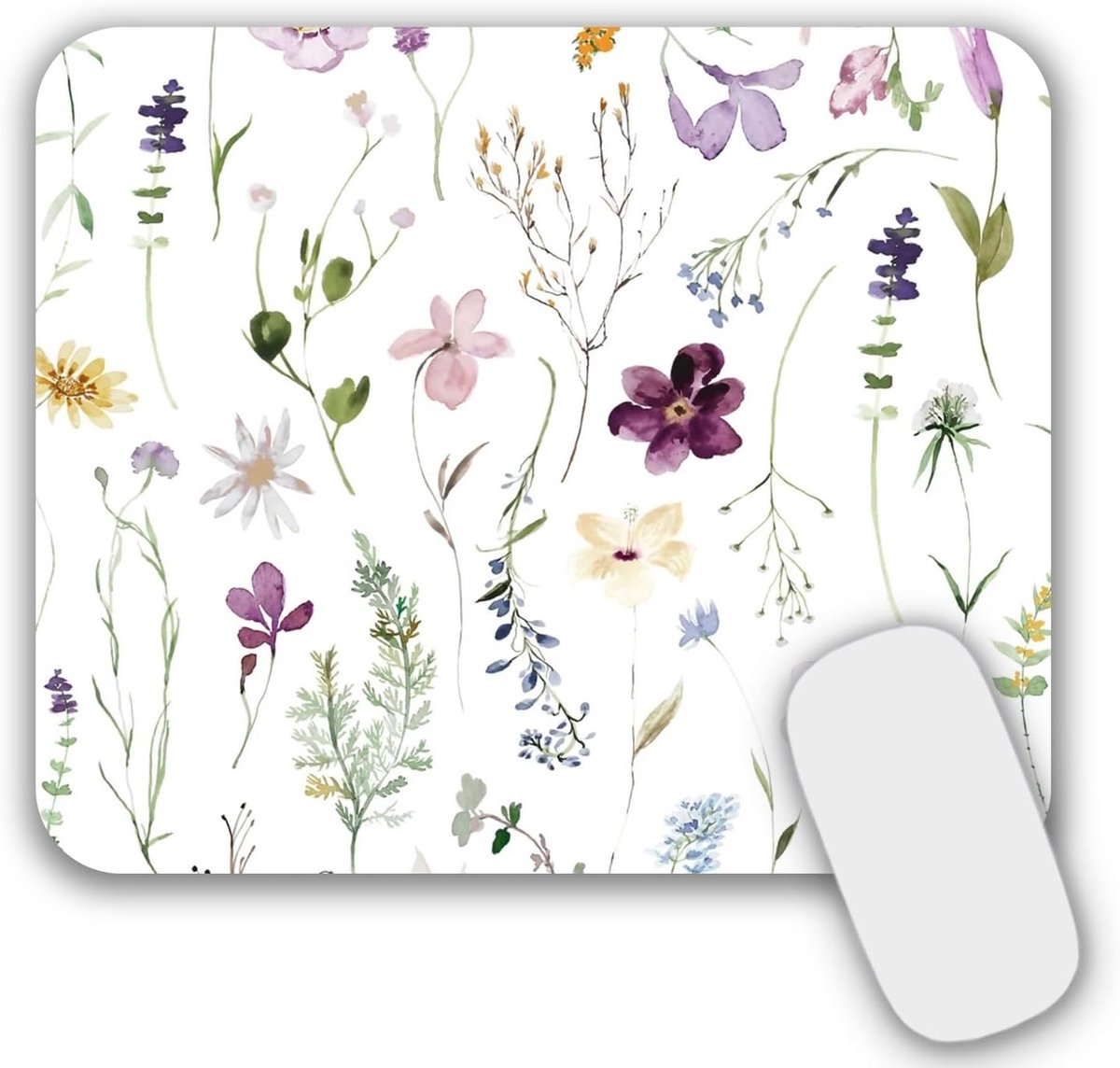 SnelShoppen - Kleine Muismat 24x20 cm met Bloemen Motief - Ultra-gladde Lycra Oppervlak - Antislip Rubber Basis - Perfect voor Werk en Gaming - Eenvou