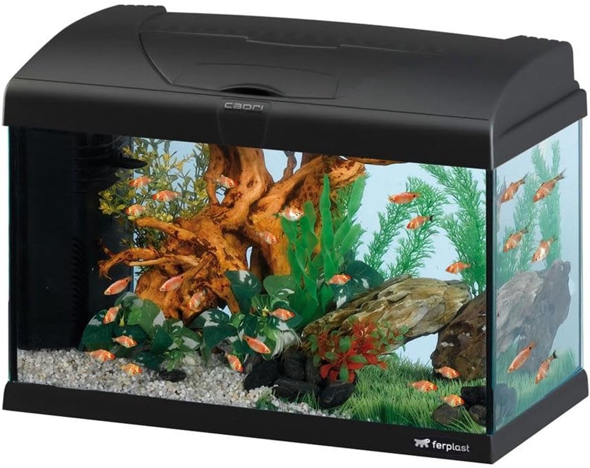 SnelShoppen - 40L Compleet Aquarium Set - Tropical & Zoetwater Vis - Glazen Aquarium met LED Lamp, Binnenfilter & Verwarming - 52x27x36 cm - Zwart