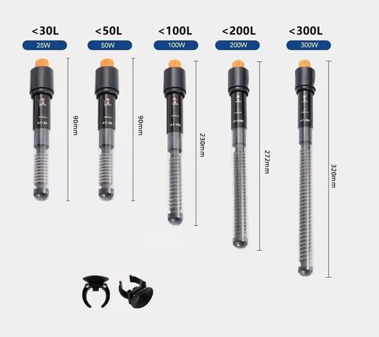 SnelShoppen - Classic Aquarium Heater voor Vissen en Schildpadden - 25W, 50W, 100W, 200W, 300W - Precisie Temperatuurregeling - Ideaal voor Tropische