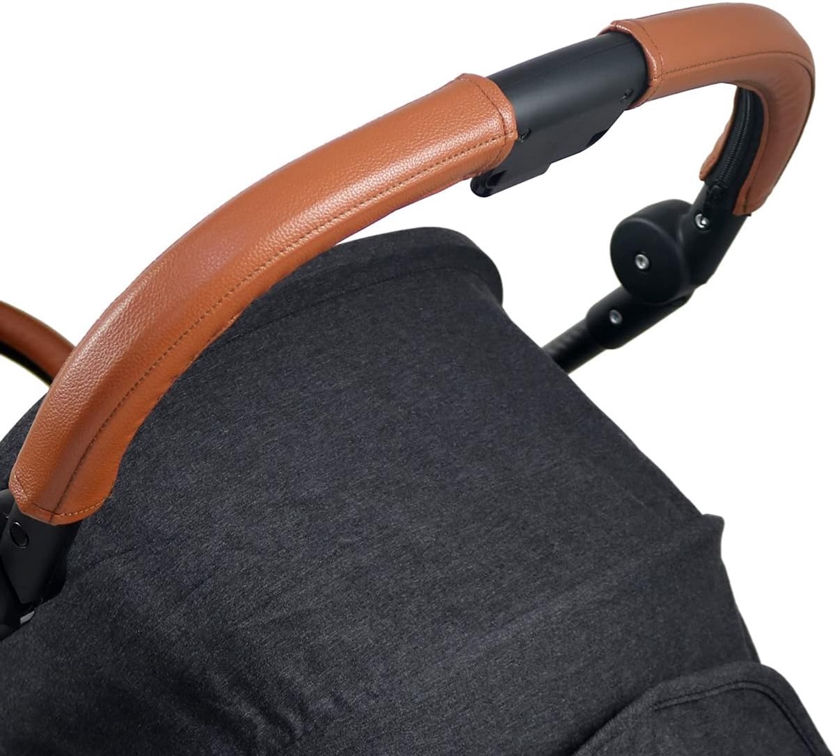 SnelShoppen - PU Leren Handvat Cover voor Cybex Melio Carbon Kinderwagen, Bumper Sleeve Armsteun Cover, Bruin, Stroller Accessoires voor Moeders