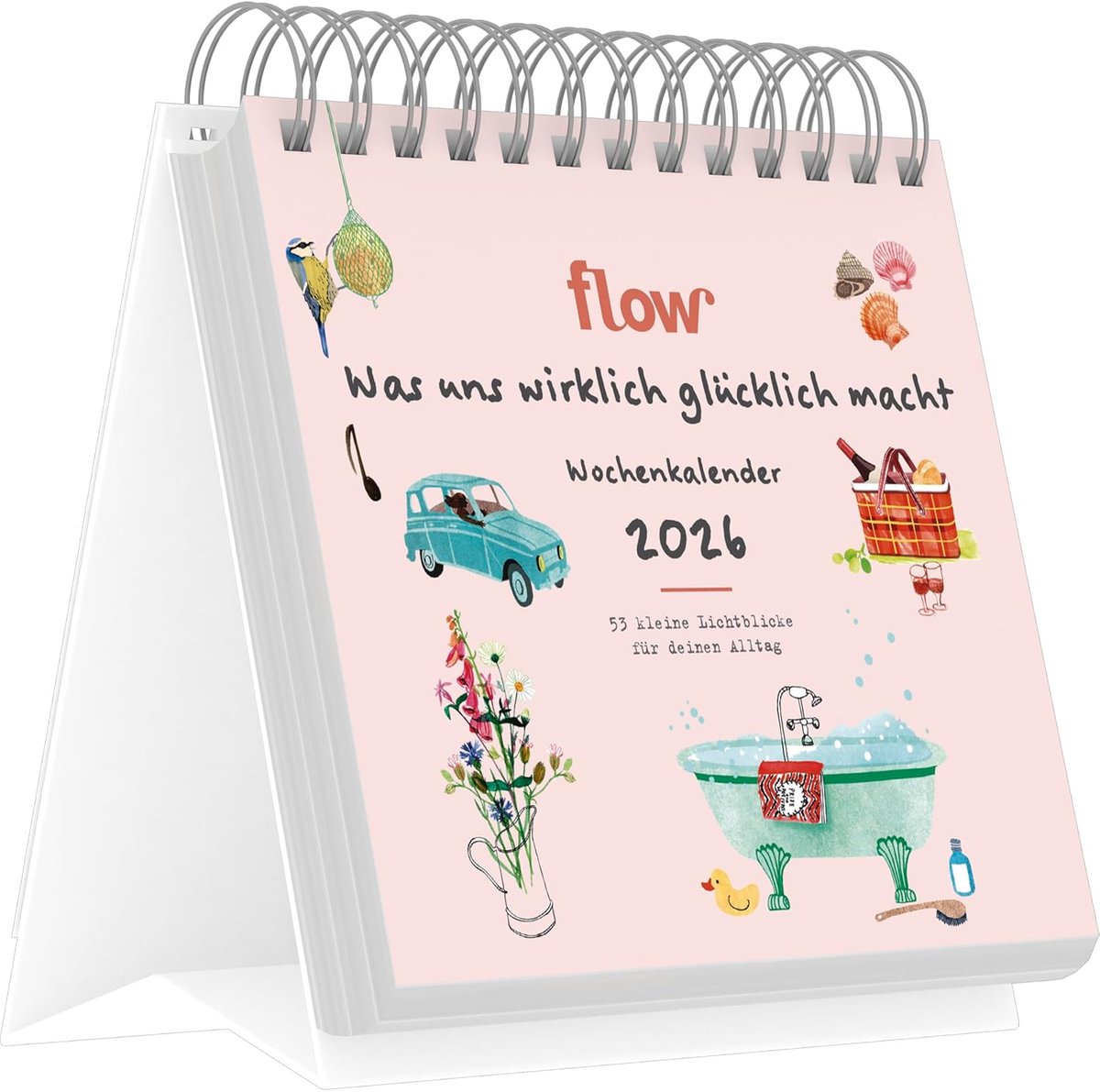 SnelShoppen - Flow Was uns wirklich glücklich macht - Spiralbinding Wochenkalender 17x16 cm met 53 Illustraties van Kleine Geluksmomenten voor Elke Da
