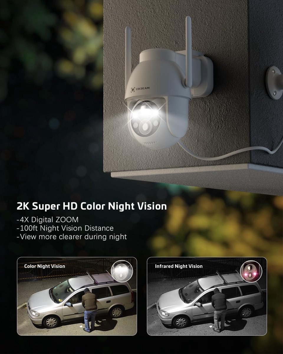 SnelShoppen - 2 stuks 2K buitencamera, accu, wifi, zonne-energie, draadloze bewakingscamera met AI-detectie, gekleurd nachtzicht, Alexa-compatibel, 2-