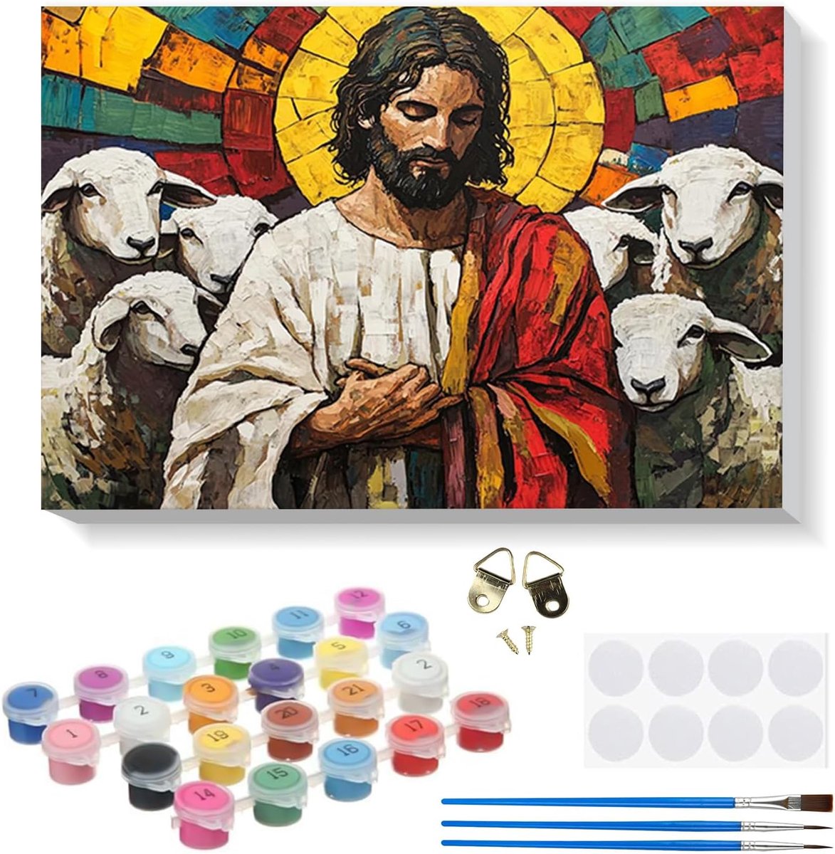 SnelShoppen - Schilderen op Nummer Set Jezus 20 x 30 cm voor Volwassenen en Kinderen, Compleet met Houten Frame, Penselen, Verf en Canvas voor Creatie