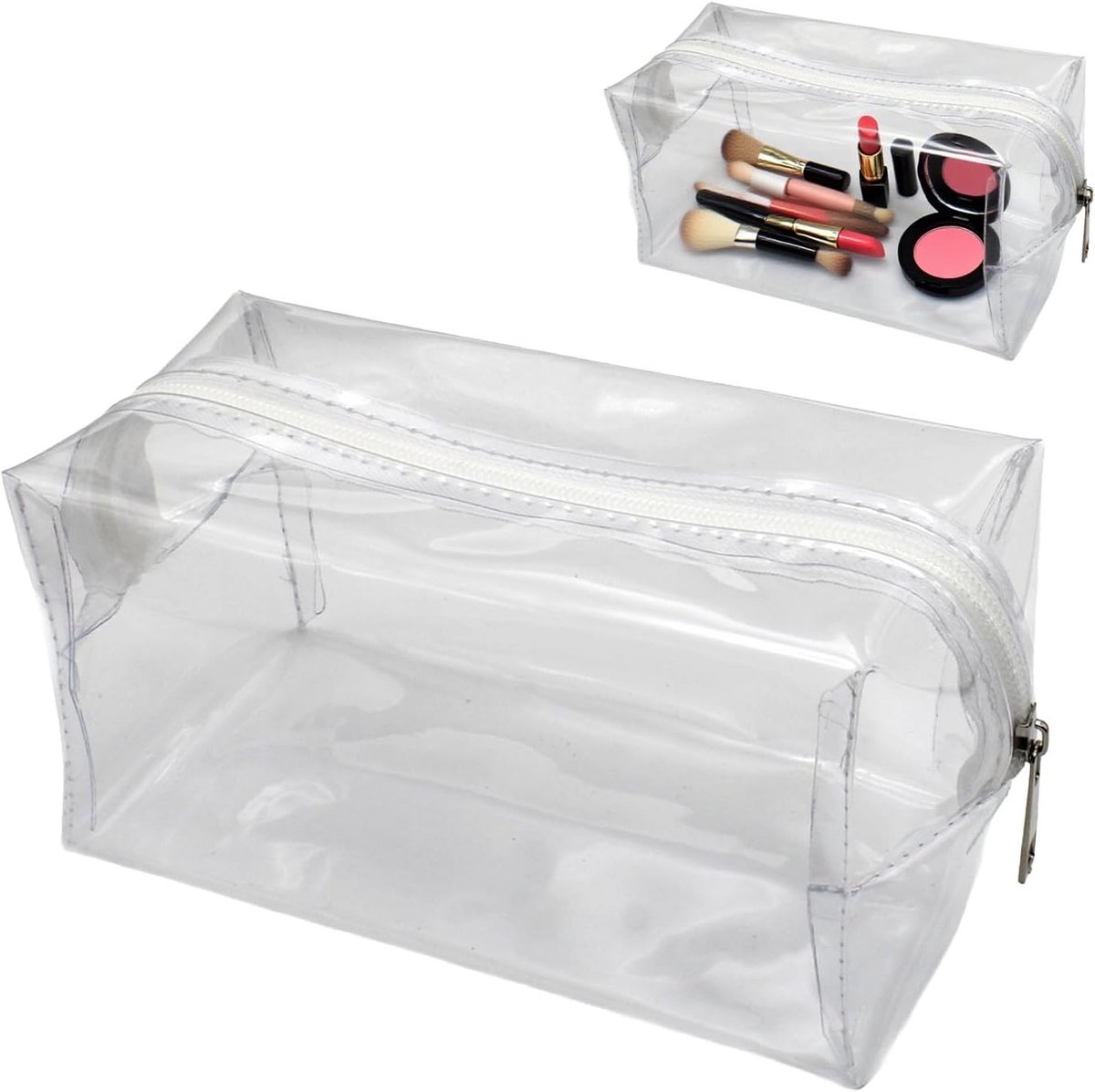 SnelShoppen - Transparante Cosmetica Tas - Toilettas, Clear PVC Reisopslag Bag voor Vloeistoffen, Make-up, Schoolspullen 18x9.5x10 cm - Ideaal voor Re
