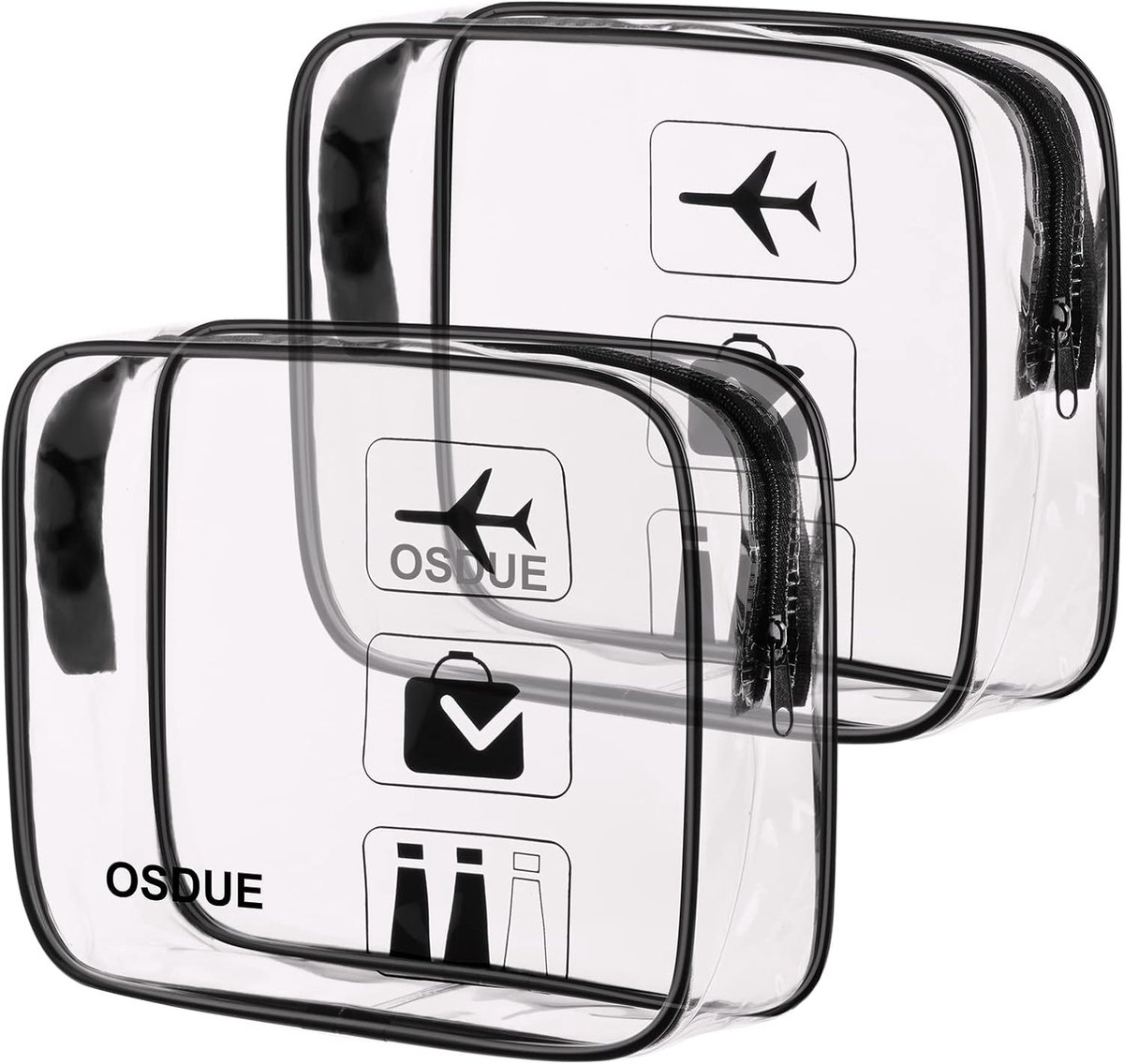 SnelShoppen - Transparante Toilettas Set van 2, PVC Waterdichte Make-up Tassen voor Reis, Handbagage, TSA Goedgekeurd, Zwart, Ideaal voor Mannen, Vrou