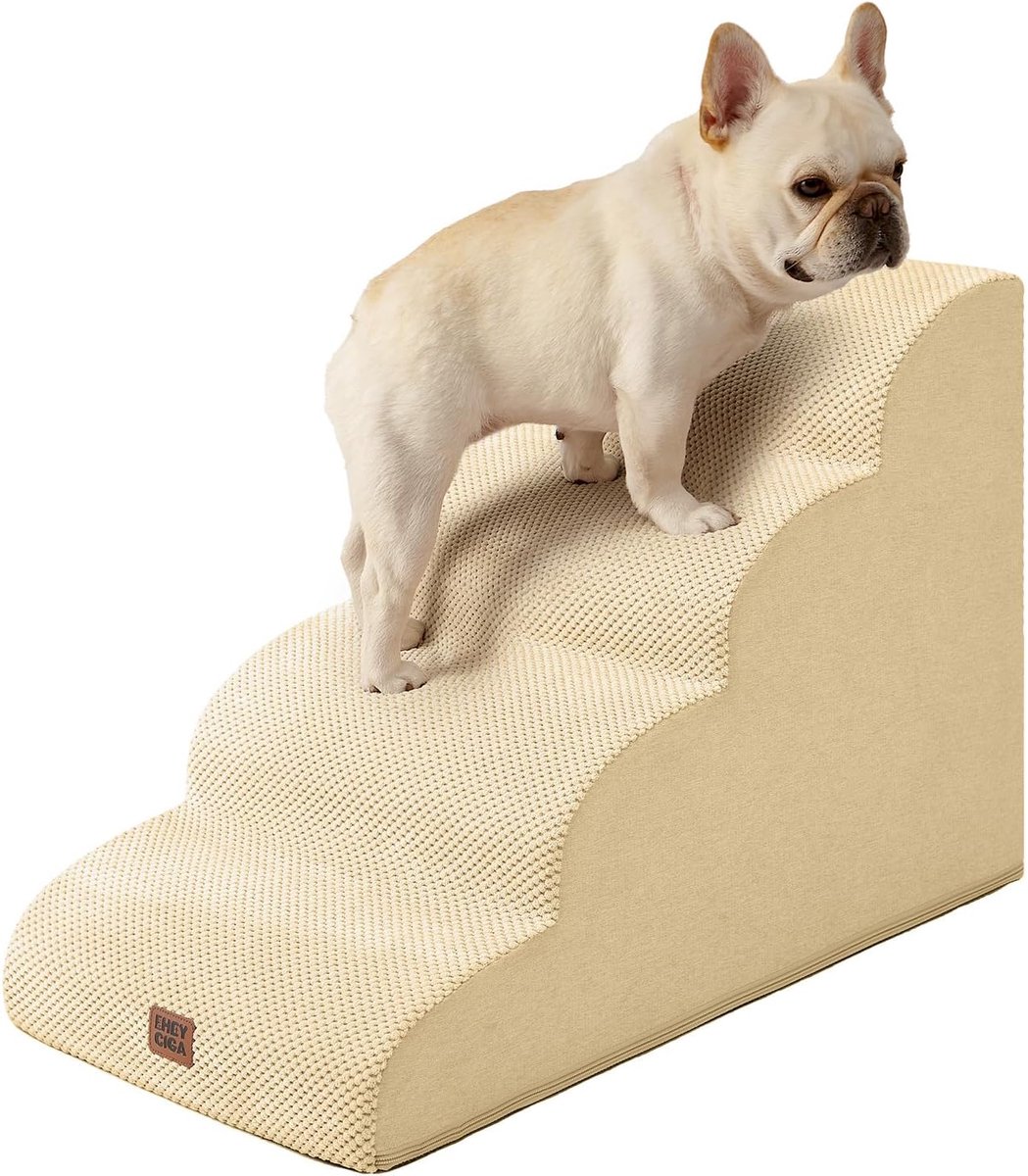 SnelShoppen - Comfortabele Hondentrap voor Hoge Bedden - 50cm Hoog - 4 Treden - Antislip Honden- en Kattenstappen van Foam - Ideaal voor Binnengebruik