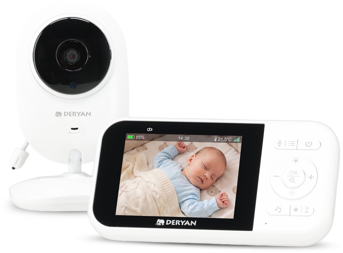 Deryan Baby Monitor - Babyfoon met Camera en Scherm - Nachtvisie - Wit