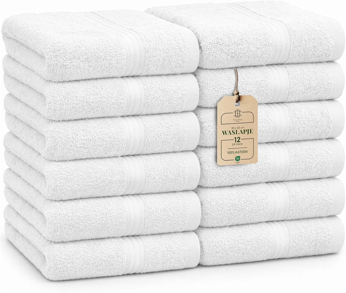 SnelShoppen - Luxe Set van 12 Washandjes - 100% Katoen, Zacht & Absorberend, Premium Gezichtsdoeken 30x30 cm, Wit voor Dagelijks Gebruik, Badkamer en