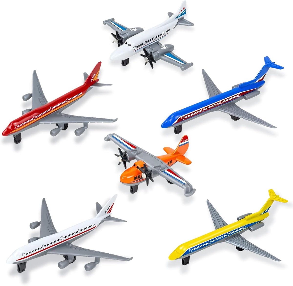 SnelShoppen - Miniatuur Vliegtuig 6-Delige Set Model Vliegtuigen van Alloy voor Kinderen, Speelgoed voor Verjaardagen, Feestjes, Duurzaam en Compact