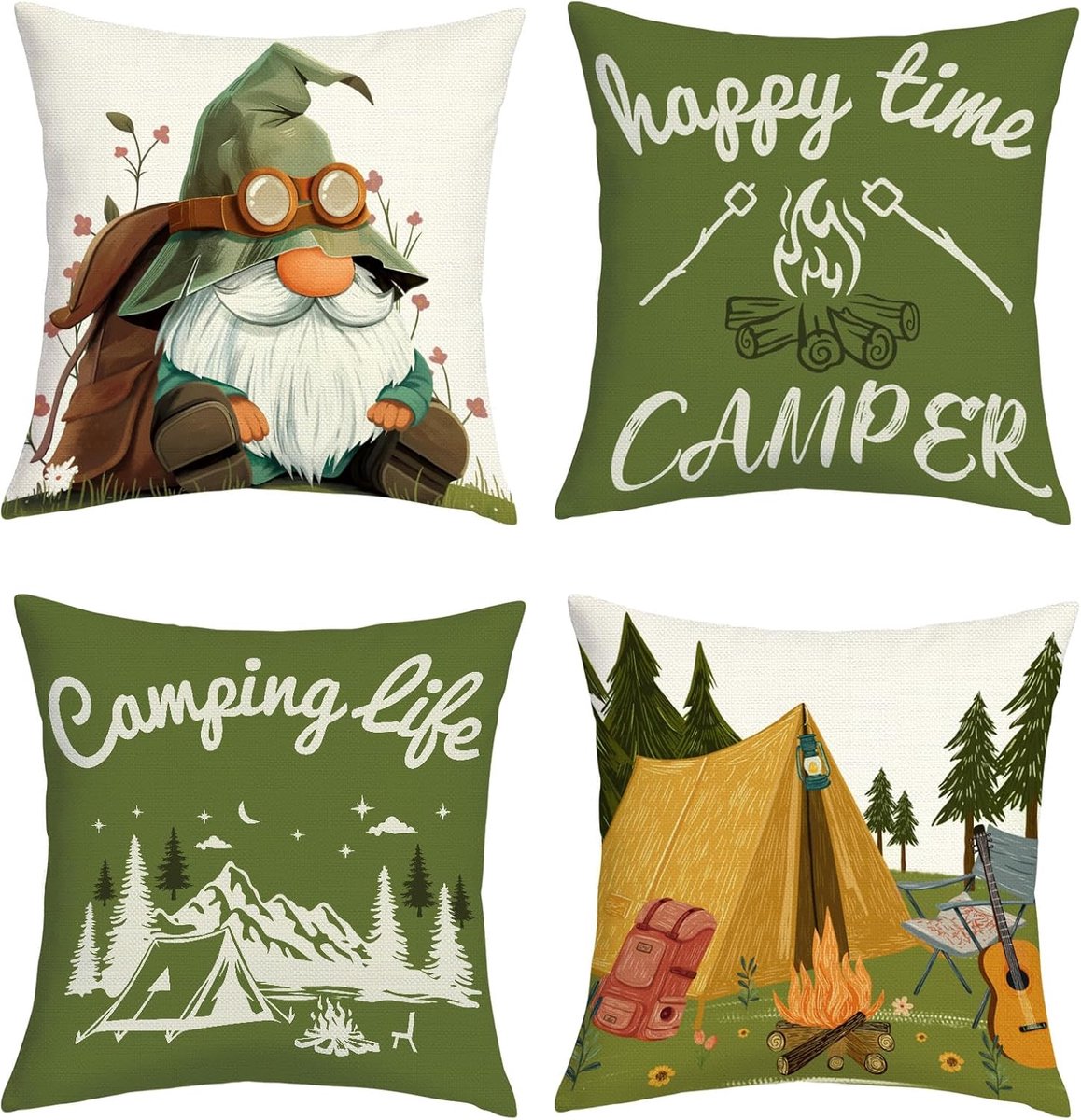 SnelShoppen - 4x Kussenhoezen 18x18 Inch Groen Polyester Linnen voor Bank, Camping en Slaapkamer - Luxe Kussen Covers met Verborgen Rits voor Elegante