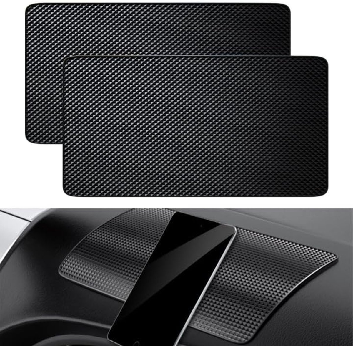 SnelShoppen - Pack van 2 Antislip Dashboardmatten voor Auto, 27 x 15 cm, Stabiele Plakmatten van PU Gel, Zwart voor Telefoon, Zonnebril, Sleutels, Afs