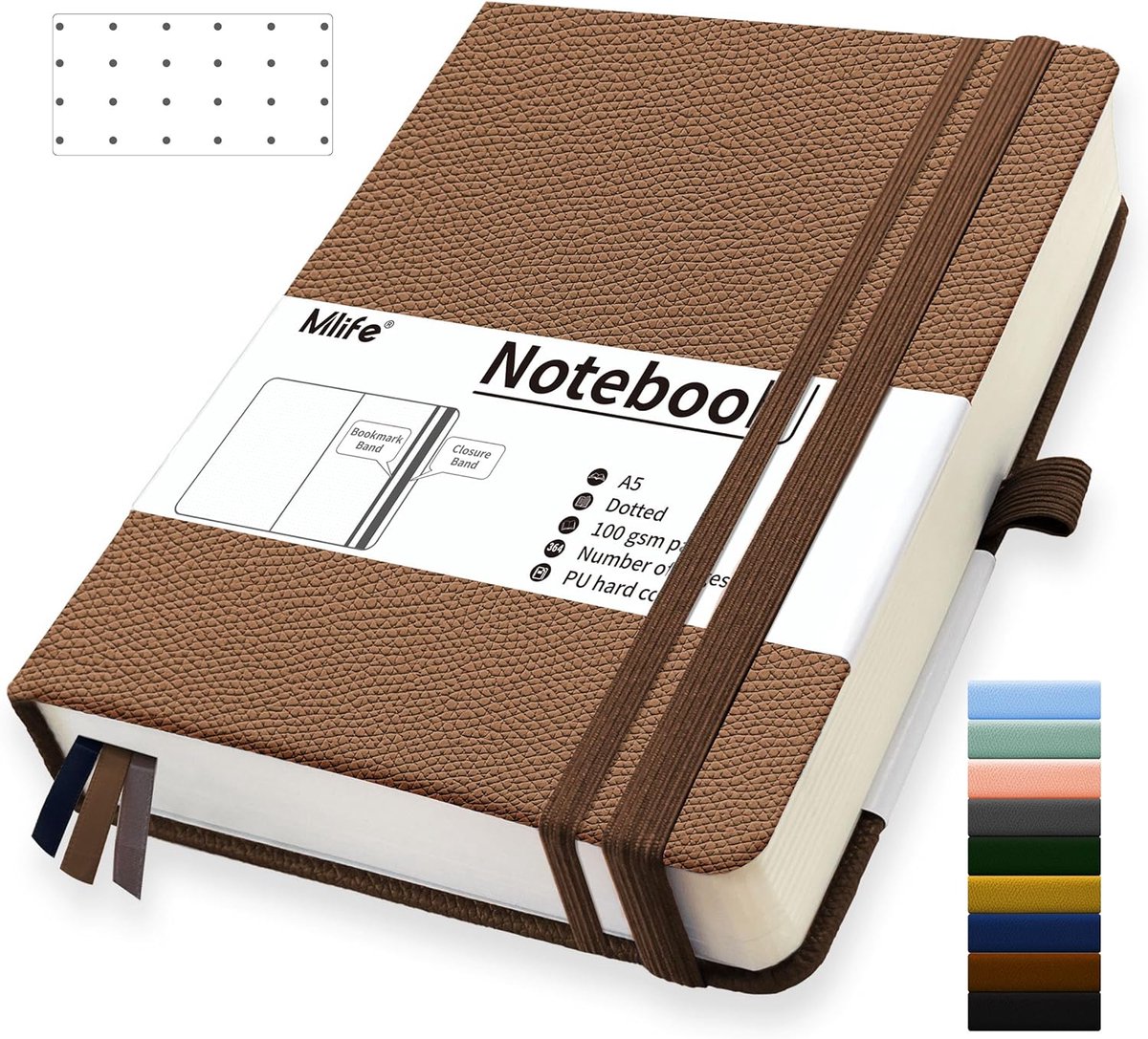 SnelShoppen - Dikke A5 Notitieboek met 360 Pagina's - 100g/m² Papier - Bruin Hardcover Notitieboek voor School, Kantoor en Thuis - Met Vouw Pocket