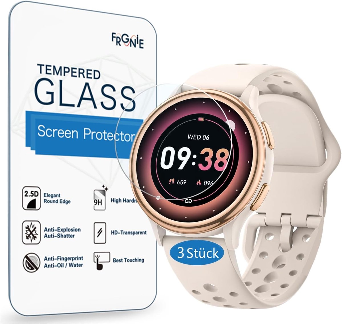 SnelShoppen - 3x Tempered Glass Screen Protector voor 1.27 Inch Fitness Tracker - G53 Smartwatch Vrouwen - 9H Hardheid Schokbestendig - Beschermfolie