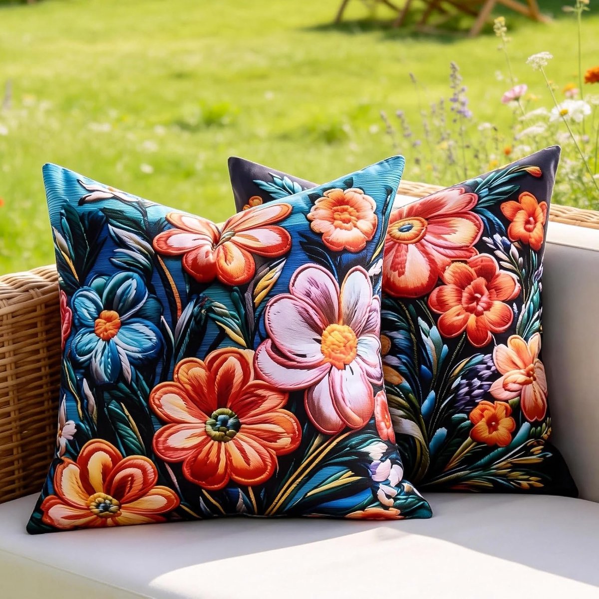 SnelShoppen - Decorative Cushion Covers Set van 2 - 45x45 cm - Abstracte Bloemen Kussenslopen - Zomer Blauw - Dikke, Zachte en Ademend Materialen voor