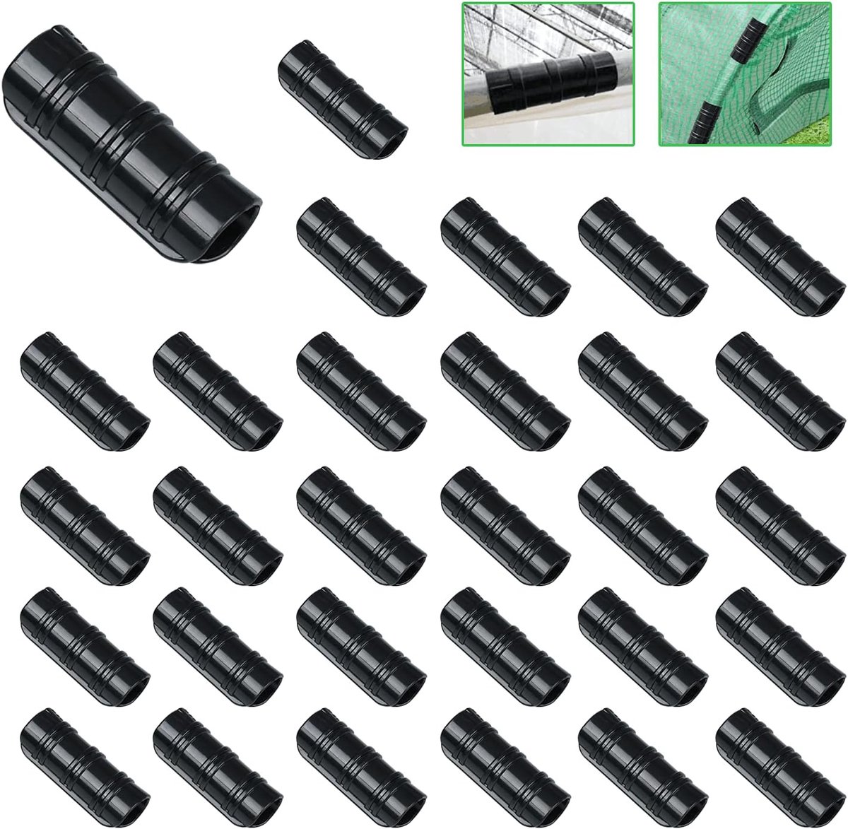SnelShoppen - 30 Stuks Tuinbouw Klemmen - Plastic Clips voor Kasfilm & Slang - Klem Verbinder Set - Zwart - 25mm - Geschikt voor Slangen met 24-26mm B