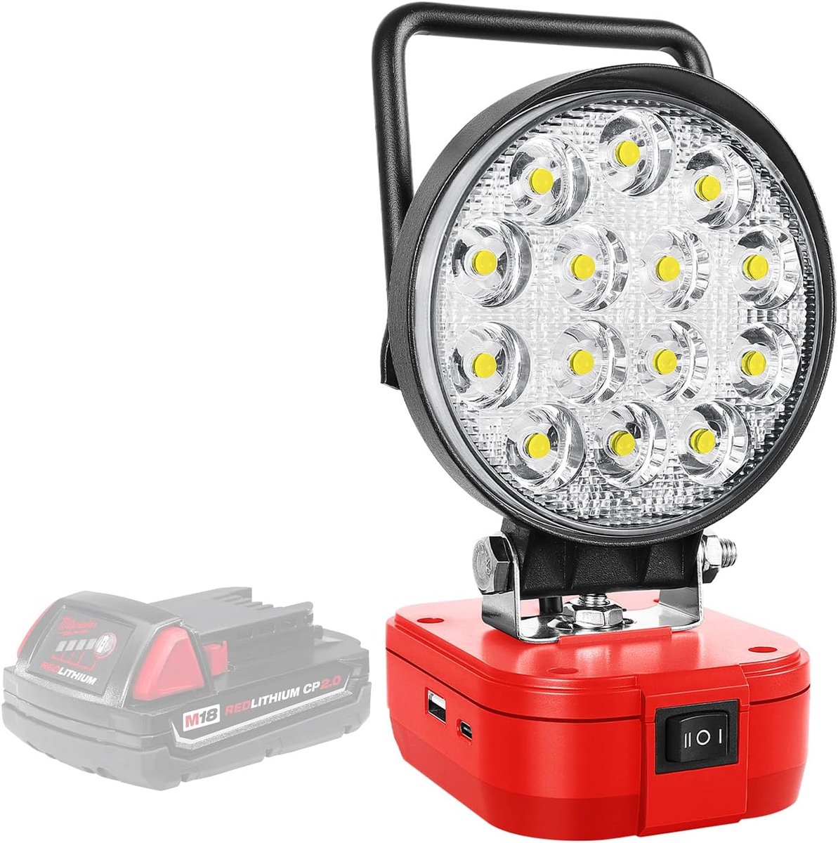 SnelShoppen - Draadloze Draagbare LED Werklamp 42W 4200LM voor Milwaukee M18 Accu, 4 Inch Bouwlamp voor Buiten, Werkplaats, Garage, Bouwplaats, Auto R