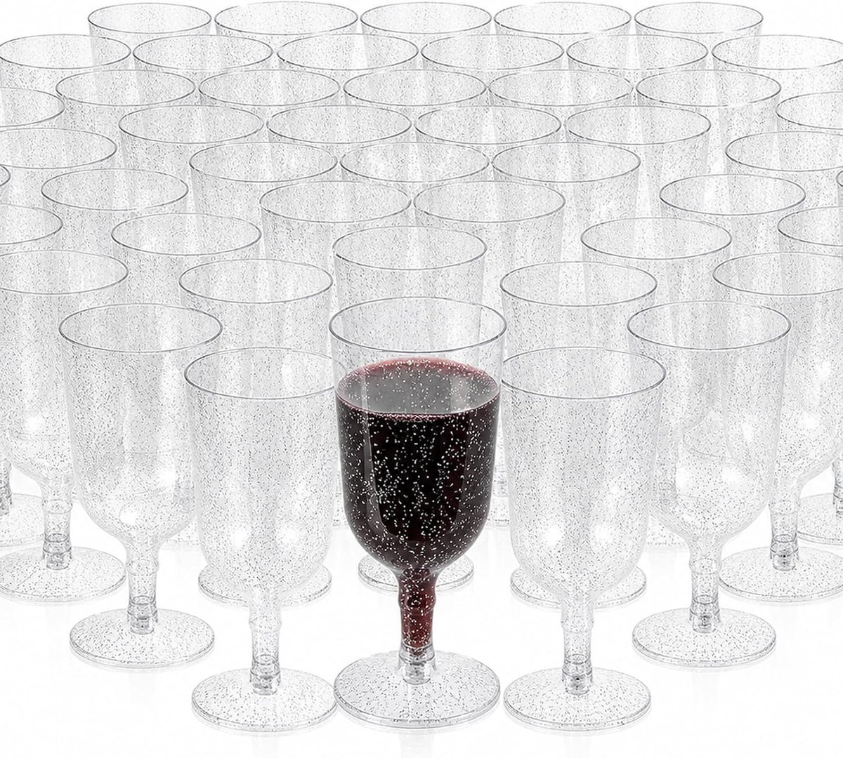 SnelShoppen - 100 Elegante Plastic Wijnglazen met Zilver Glitter - Herbruikbare Cocktail Glazen 160 ml - Gouden Wijnglazen voor Bruiloften, Verjaardag