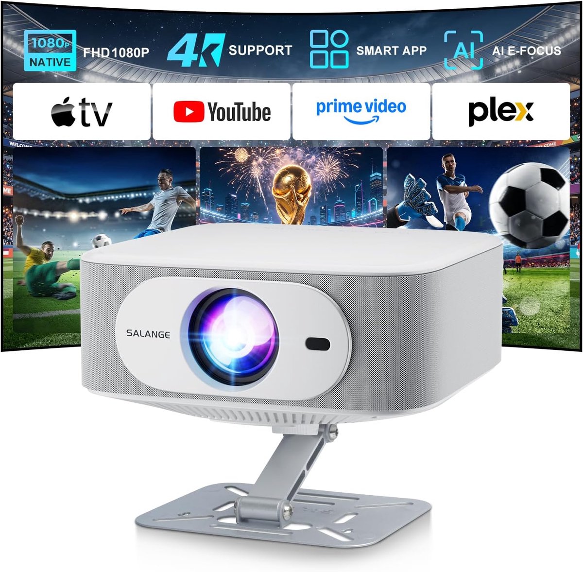 SnelShoppen - 4K Projector | Native 1080P | Smart Projector met Android 14 | WiFi6 & Bluetooth 5.4 | Portable met Elektronische Focus & Automatische C