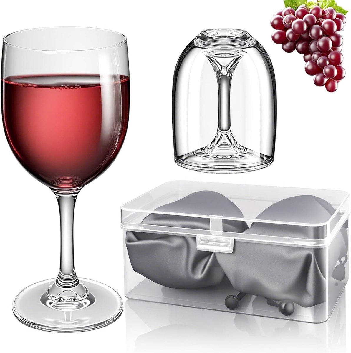 SnelShoppen - Set van 2 Plastic Wijnglazen 200 ml Herbruikbaar BPA-vrij met Praktische Doos en Waterdichte Tas voor Witte en Rode Wijn, Champagne, Per